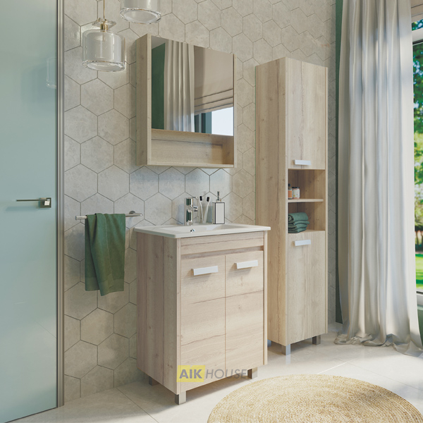 Тумба с раковиной Comforty Марио-60 дуб темный с раковиной Quadro 60, 00-00004155