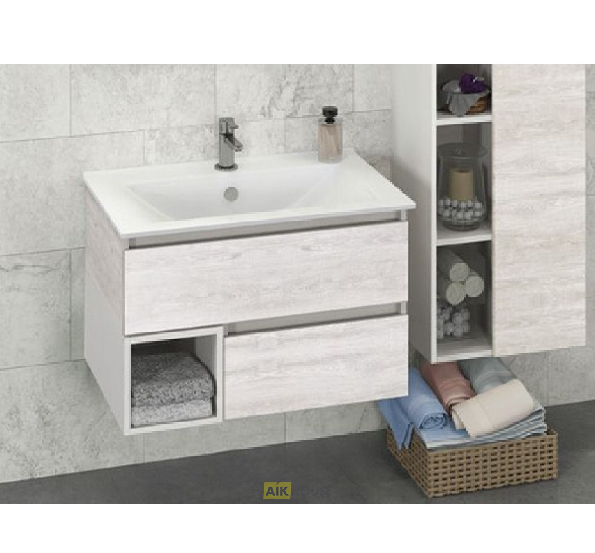 Тумба с раковиной Comforty Турин-75 дуб белый с раковиной COMFORTY 75E, 00004147332