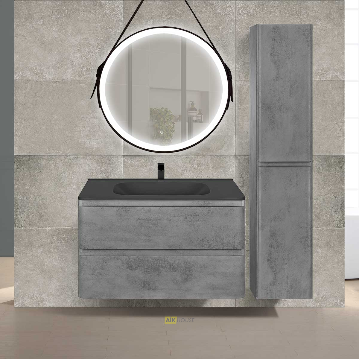 База под раковину Vico 800 подвесная, 2 выкатных ящика soft close, Beton