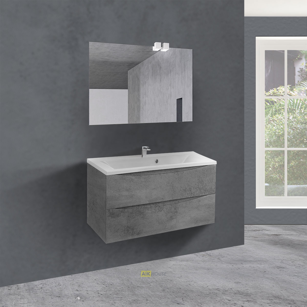 База под раковину Mia 900 подвесная, 2 выкатных ящика soft close, Beton