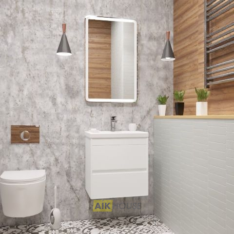 База под раковину подвесная с двумя выкатными ящиками, Bianco Lucido, 500x350x550, Family-500-2C-SO-BL