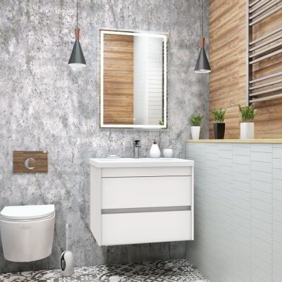 База под раковину подвесная с двумя выкатными ящиками, Bianco Lucido, 750x480x550, Family-750-2C-SO-BL
