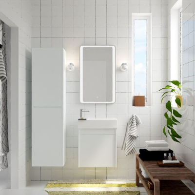 База под раковину подвесная с одной распашной дверцей, Bianco Lucido, 500x270x500, Family-500-1D-SO-BL