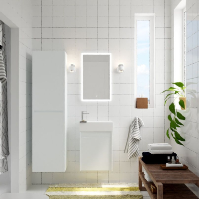 База под раковину подвесная с одной распашной дверцей, Bianco Lucido, 400x220x500, Family-400-1D-SO-BL