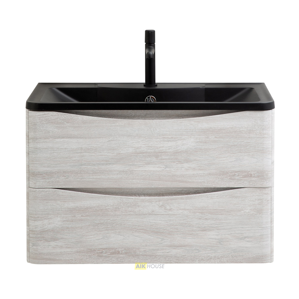 Тумба с раковиной подвесная BelBagno ACQUA 80 Rovere Vintage Bianco, раковина чёрная