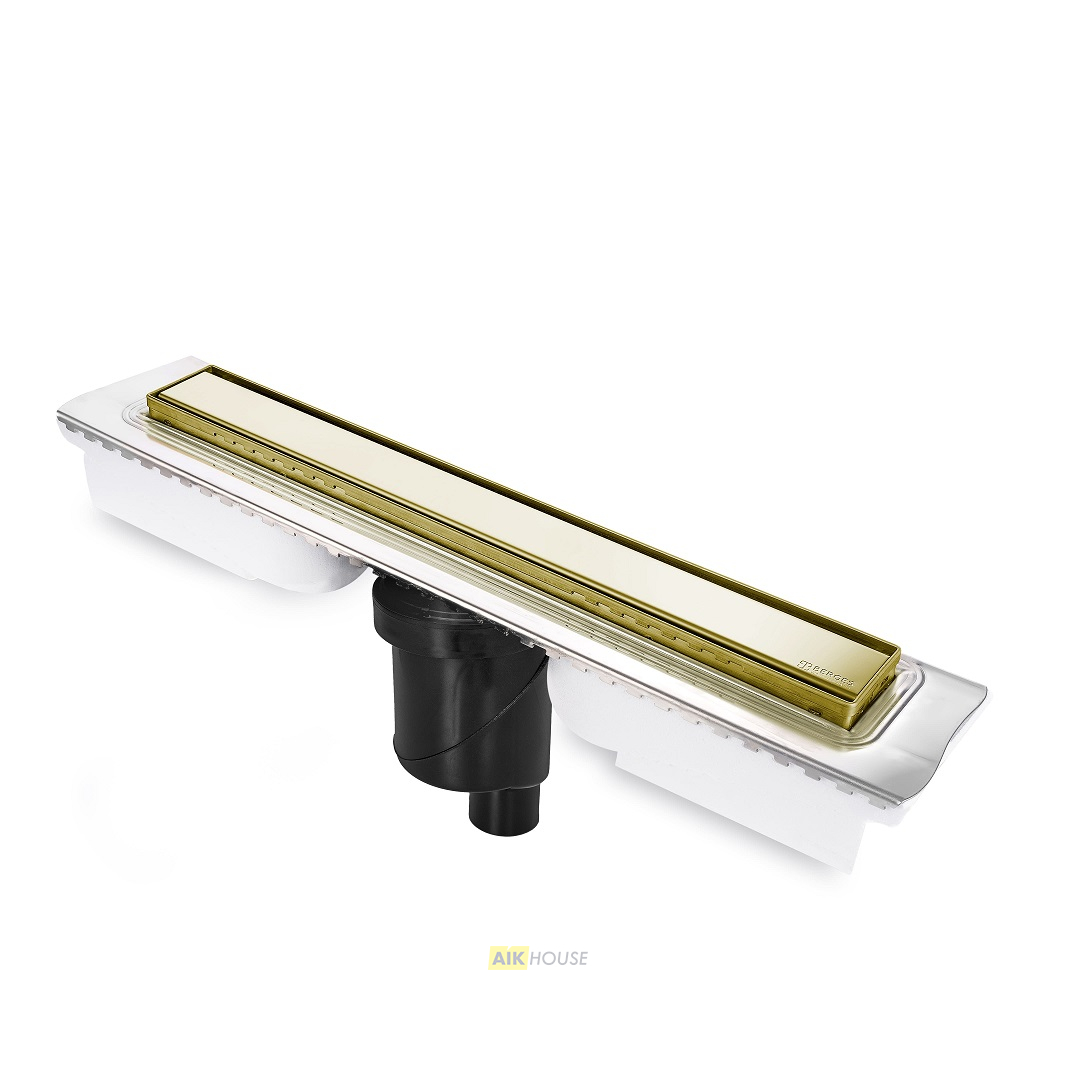 Желоб BERGES водосток напольный B1 Keramik 800 нержавеющая сталь, решетка бронза, S-сифон D50/110 вертикальный