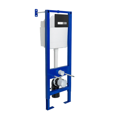 Инсталляция BERGES для скрытого монтажа унитаза АТОМ Line 410 кнопка черная SoftTouch/хром глянец