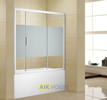 Шторка для ванны Aquanet Practic AE10-B-155H150U-CP 155, прозрачное стекло/шелкография