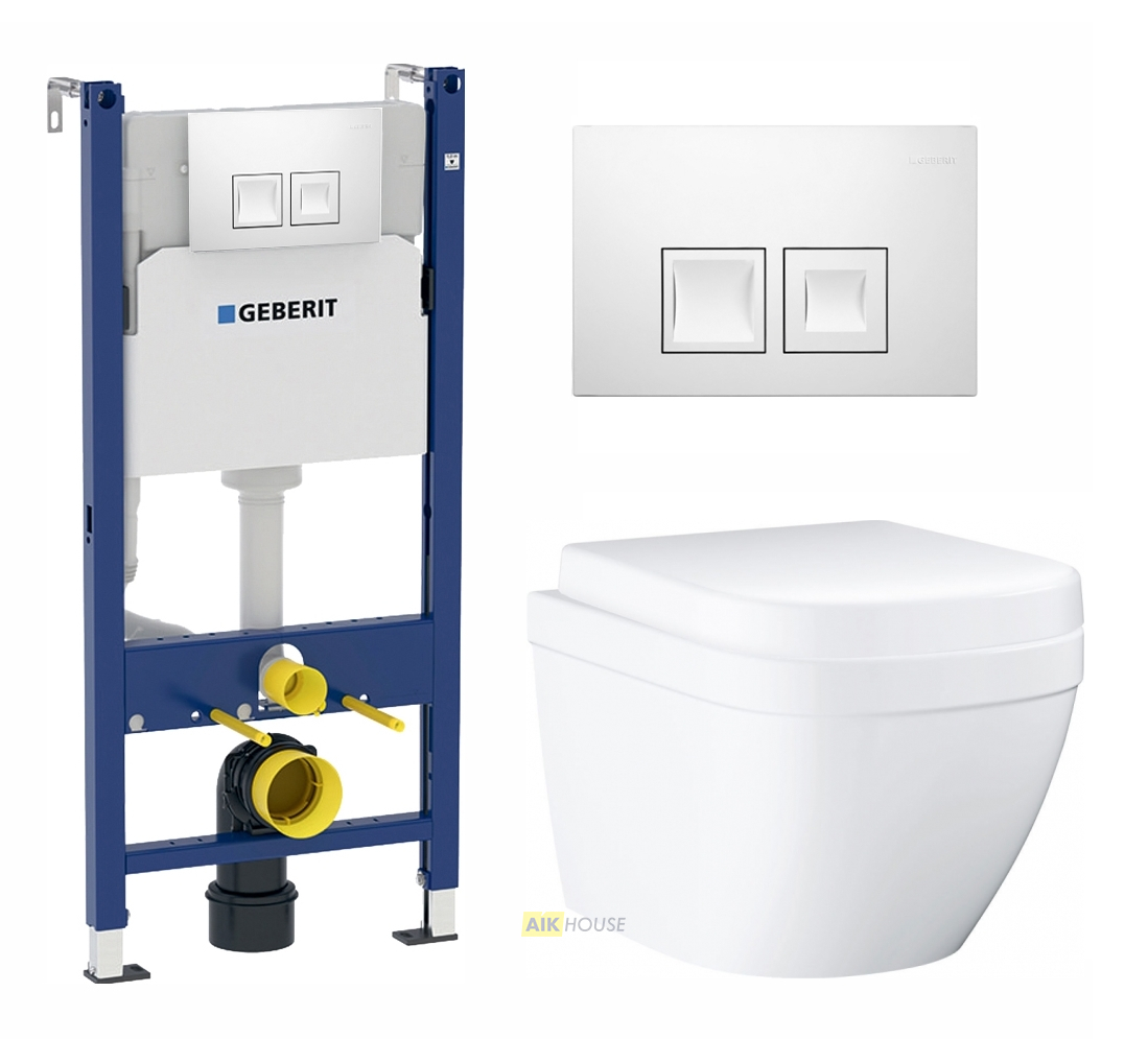 Комплект 3 в 1 инсталляция Geberit Duofix, Унитаз подвесной Grohe Euro Ceramic 39206000, кнопка белая