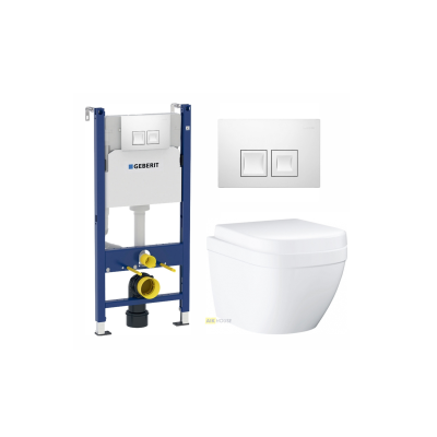 Комплект 3 в 1 инсталляция Geberit Duofix, Унитаз подвесной Grohe Euro Ceramic 39206000, кнопка белая