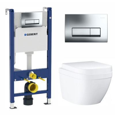 Комплект 3 в 1 инсталляция Geberit Duofix, Унитаз подвесной Grohe Euro Ceramic 39206000, кнопка хром