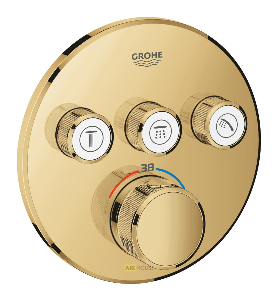 Внешняя часть термостата для душа GROHE Grohtherm SmartControl на 3 потребителя, круглая, холодный рассвет глянец 29121GL0