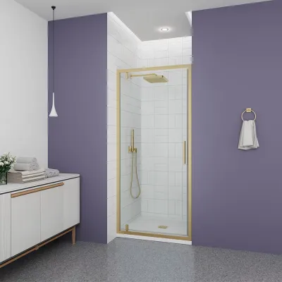 Душевая дверь Veconi Ottimo P30 G, 700x1900, золото брашинг, стекло прозрачное, OP30G-70-01-C9