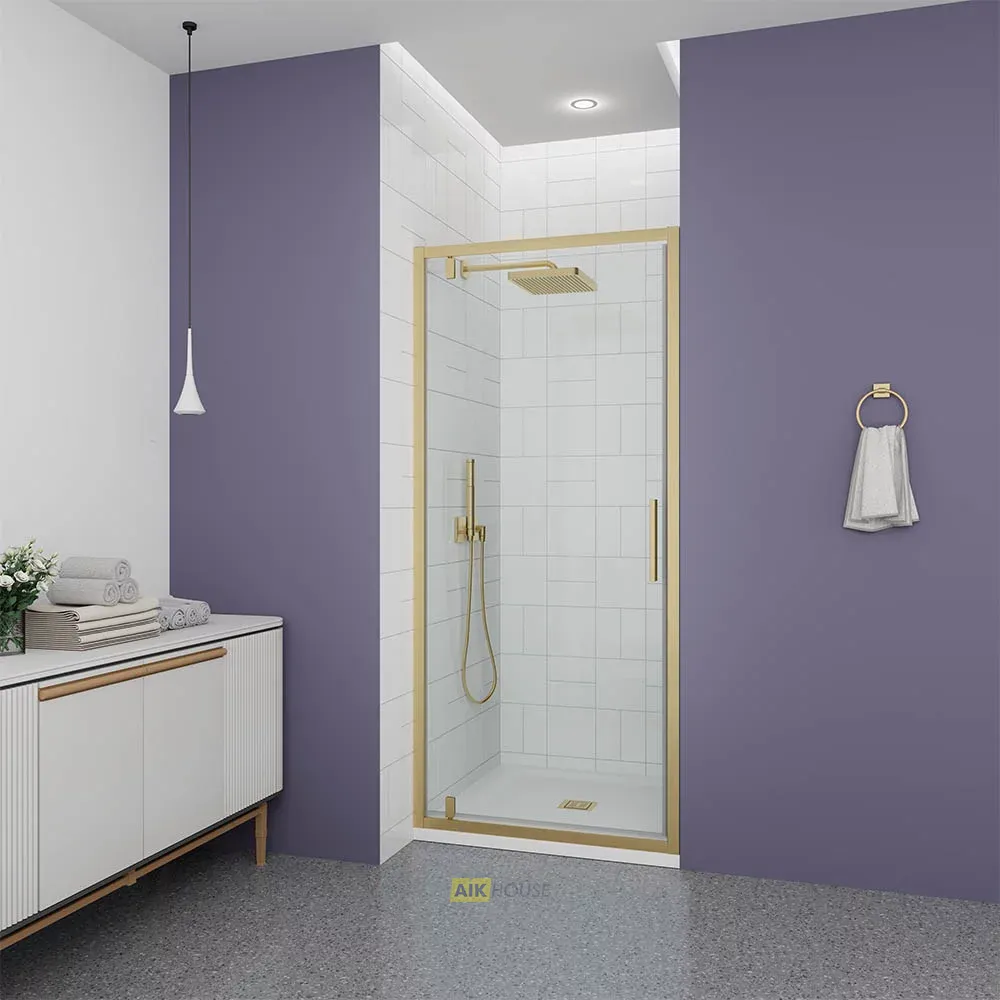 Душевая дверь Veconi Ottimo P30 G, 800x1900, золото брашинг, стекло прозрачное, OP30G-80-01-C9