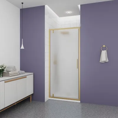 Душевая дверь Veconi Ottimo P30 G, 700x1900, золото брашинг, стекло матовое