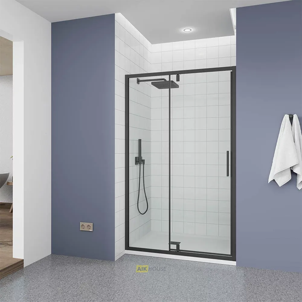 Душевая дверь Veconi Ottimo P20 B, 1100x1900, черный матовый, стекло прозрачное, OP20B-110-01-C9