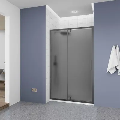 Душевая дверь Veconi Ottimo P20 GR, 1100x1900, графит брашинг, стекло тонированное матовое, OP20GR-110-12-C9